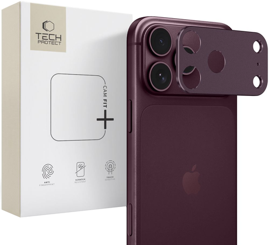 Рамка за защита на задната камера Tech-Protect Camalloy Fit+ за Apple iPhone 18 Pro Max, алуминий, бордо