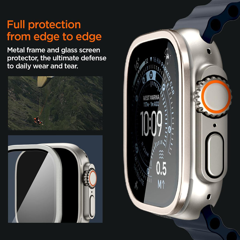 Защитна рамка Spigen Tune with Glass за Apple Watch Ultra Series, сребриста ACS11595