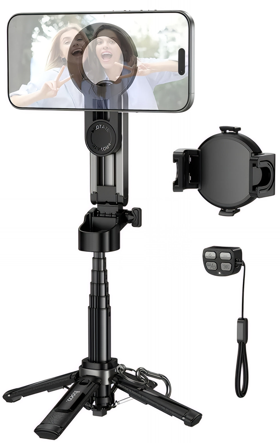 Селфи стик Bluetooth HOCO K27 Pro, Универсален, Черен