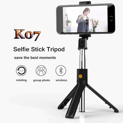 Selfie Stick Bluetooth Techsuit K07, Универсален, Черен
