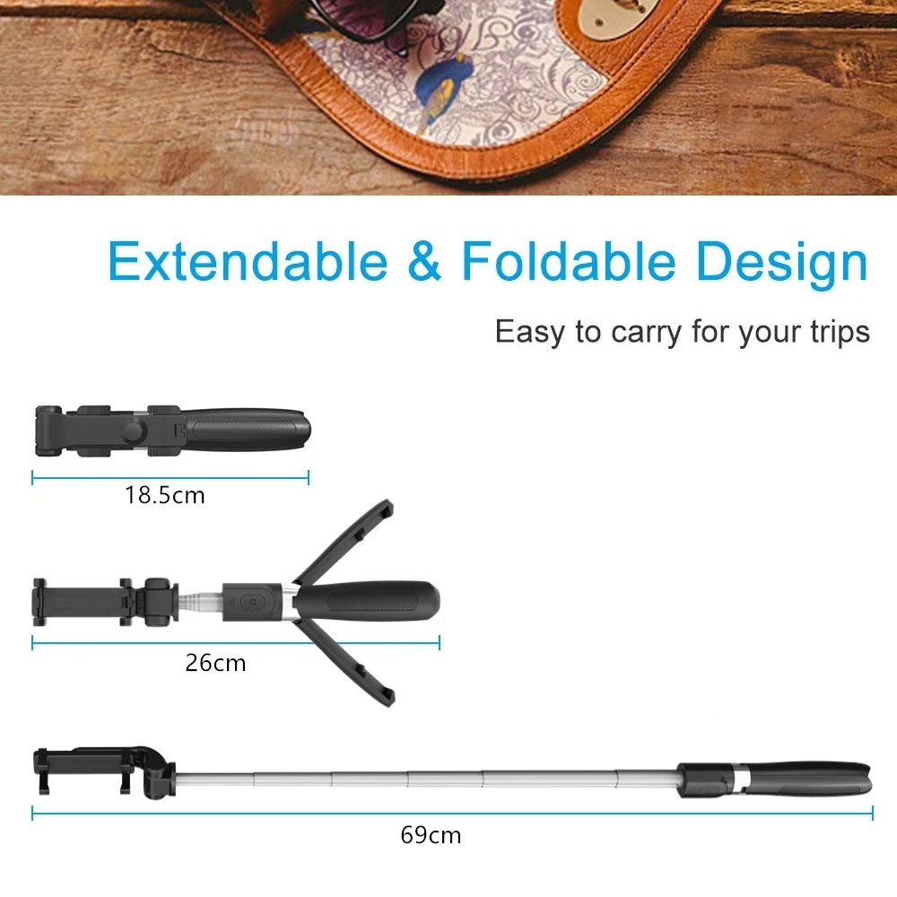 Селфи стик Bluetooth Techsuit L01, Универсален, Черен