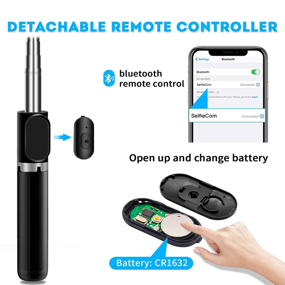 Селфи стик Bluetooth Techsuit Q02, Универсален, Черен