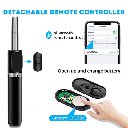 Селфи стик Bluetooth Techsuit Q02, Универсален, Черен