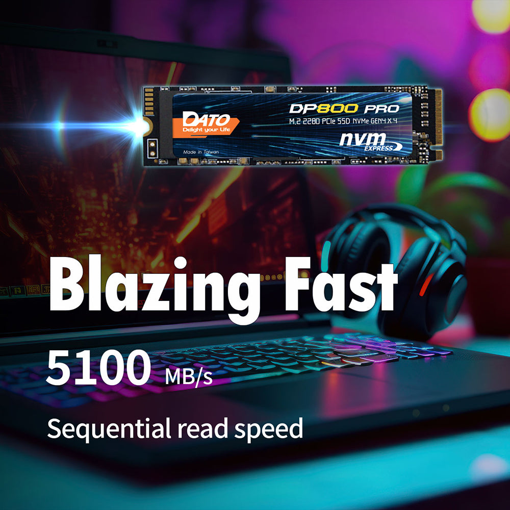 Solid State Drive (SSD) Dato DP800 Pro, NVME M.2 2280, PCIe, 4TB, Черен DP800PSSD-4TB
