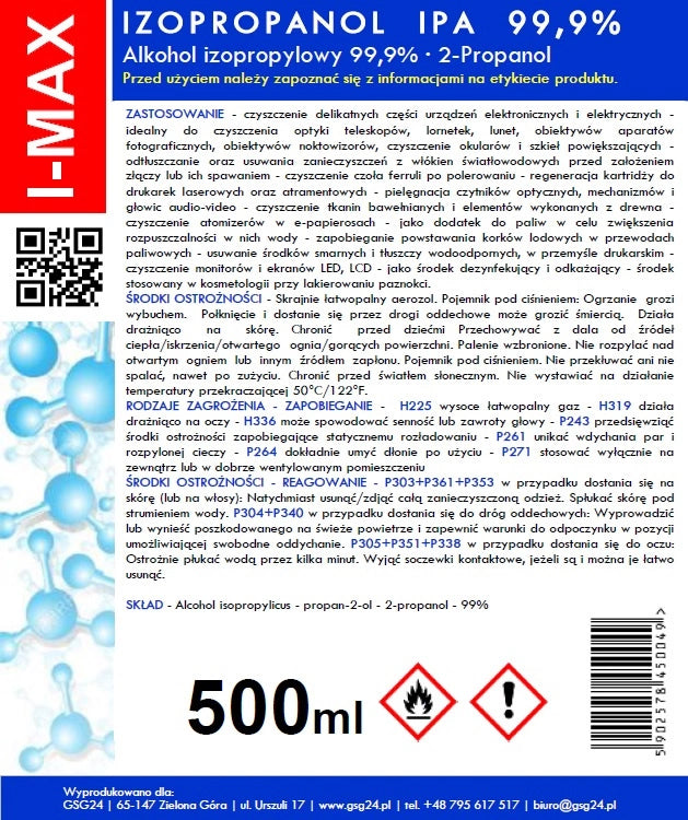 Спрей за почистване с изопропилов алкохол GSG24 I-Max, 500ml