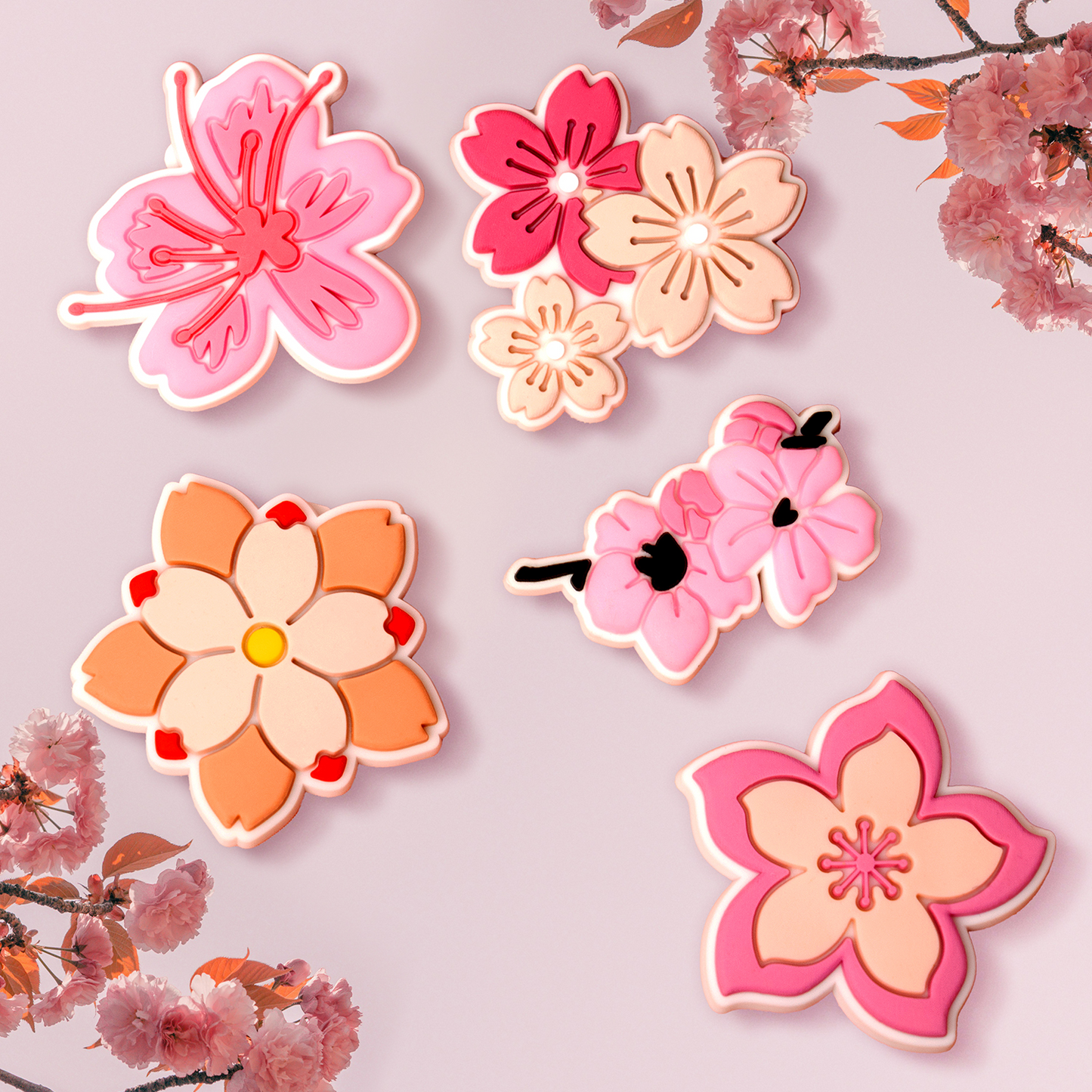 3D стикер OEM Pink Blossom за калъф за телефон / таблет, комплект от 5 броя, многоцветен