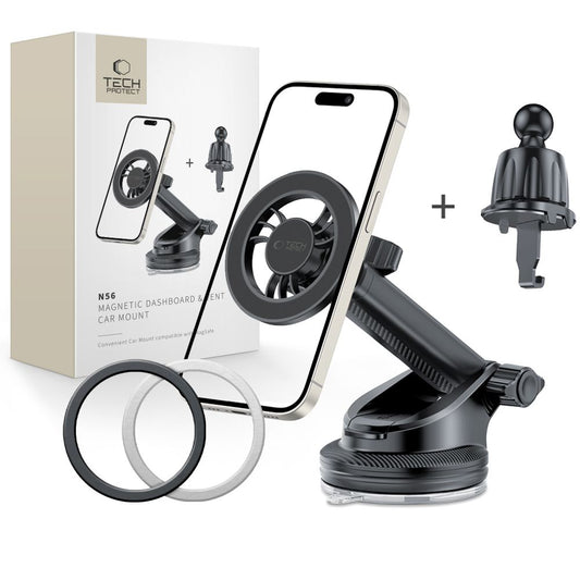 Магнитна стойка за кола Tech-Protect N56 2в1, универсална, черна