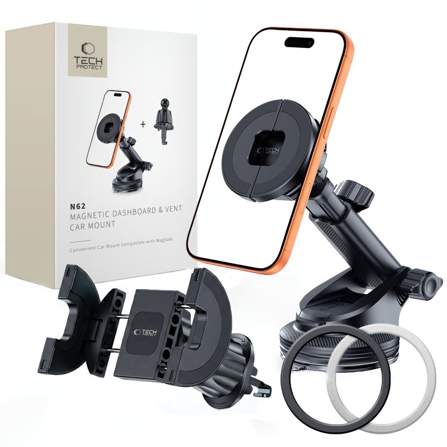 Магнитна стойка за кола Tech-Protect N62 2in1, Универсална, Черна