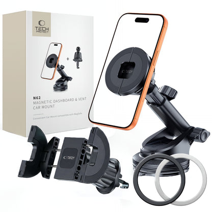 Магнитна стойка за кола Tech-Protect N62 2in1, Универсална, Черна