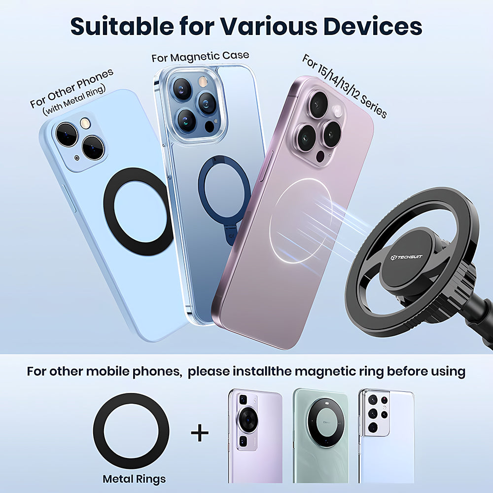 Магнитна стойка за автомобил Techsuit S12, Универсална, Черна