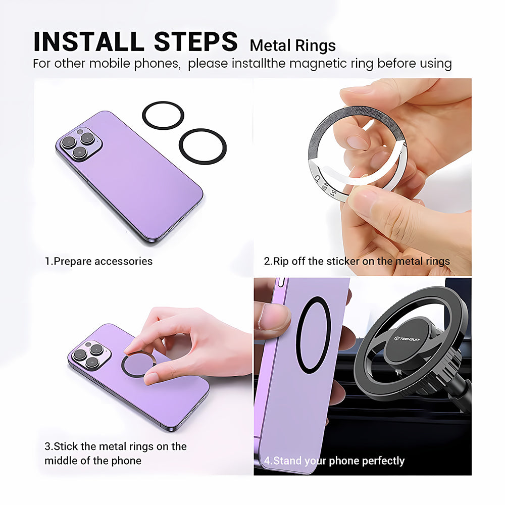 Магнитна стойка за автомобил Techsuit S12, Универсална, Черна