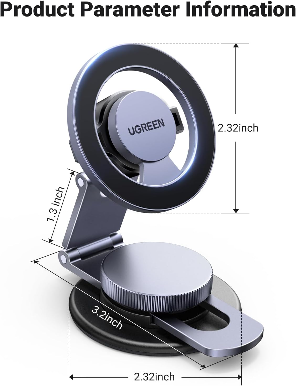 Магнитна стойка за кола UGREEN LP865, Универсална, Черна
