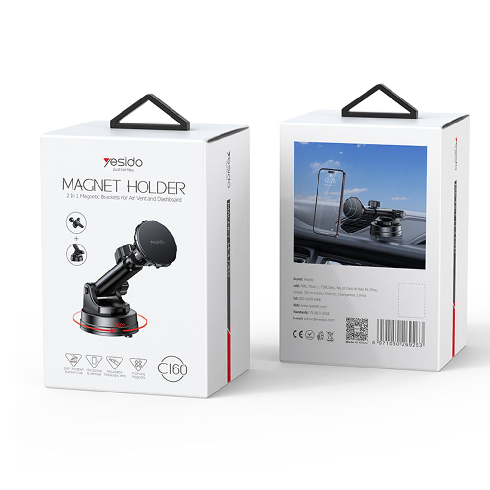 Магнитна стойка за кола Yesido C160, Универсална, Черна