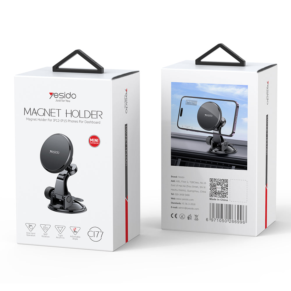 Магнитна стойка за кола Yesido C177, Универсална, Черна