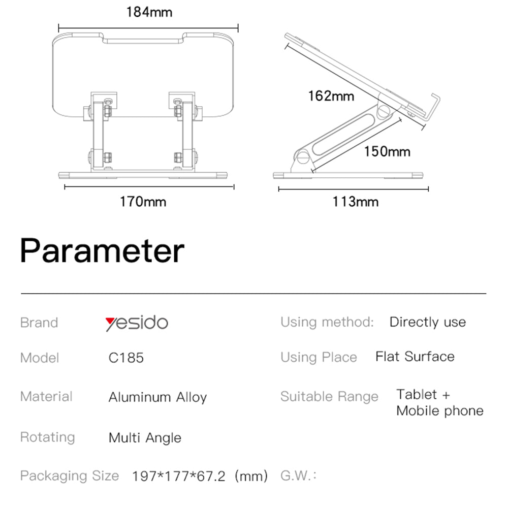Поставка за бюро Yesido C185, 4.5inch - 13inch, Сребрист