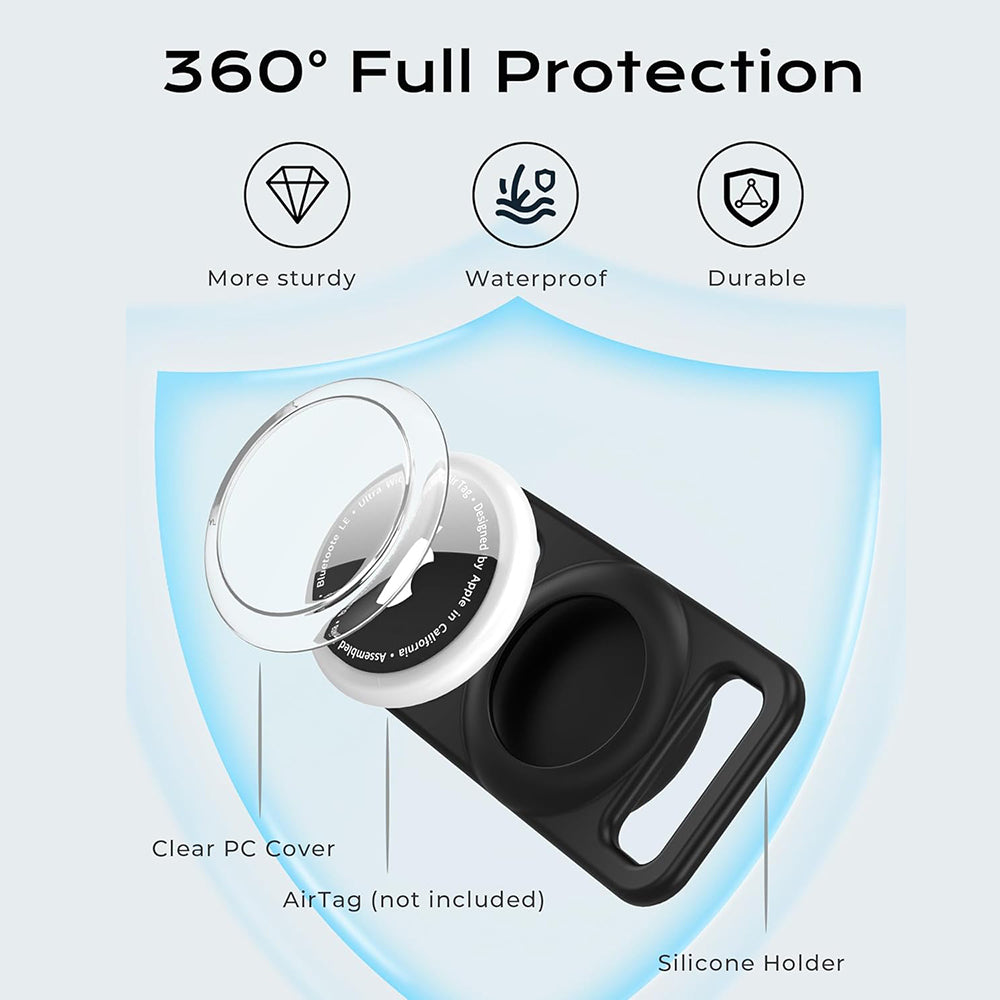 Поддръжка Techsuit BuddyGuard DG1 за Apple AirTag на Огърлица Домашен Любимец, Черен