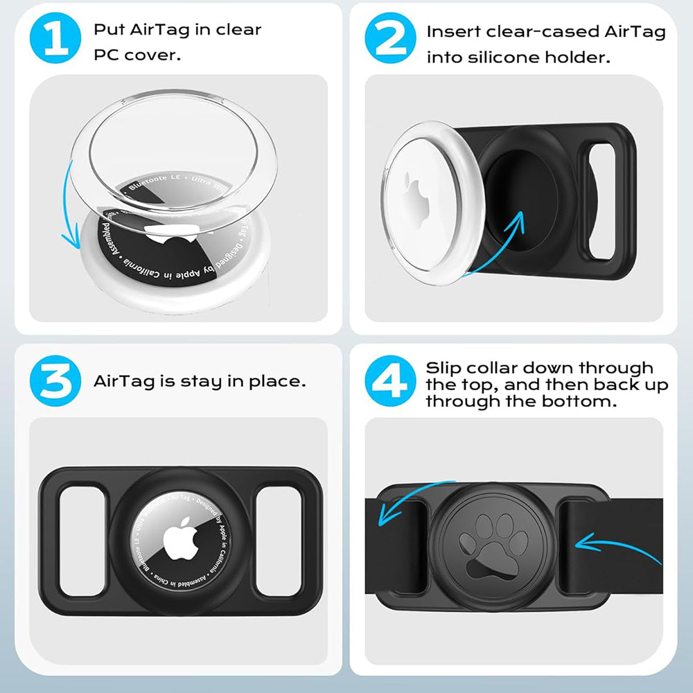 Поддръжка Techsuit BuddyGuard DG1 за Apple AirTag на Огърлица Домашен Любимец, Черен