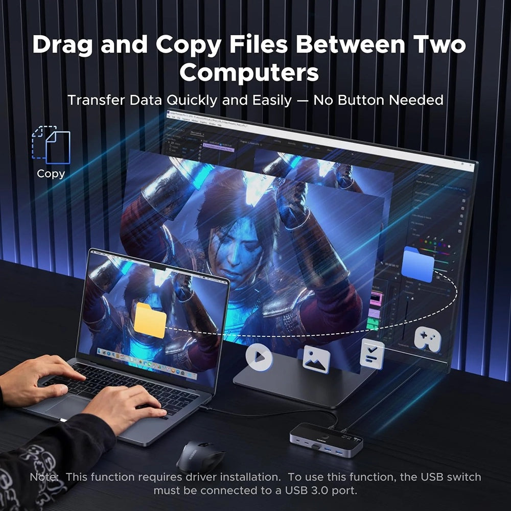 Switch USB UGREEN CM691 (45784), 3 x USB-A 3.2 - 1 x USB-C - 1 x miniUSB, Черен