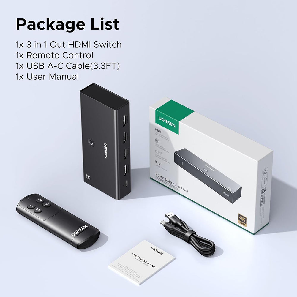 Switch Video HDMI UGREEN AW504 (55857), Черен