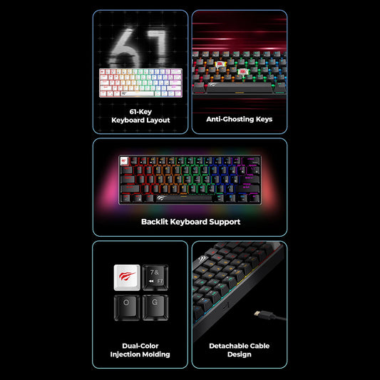 Гейминг клавиатура HAVIT KB903L, RGB, 1.8m, Бяло Синя