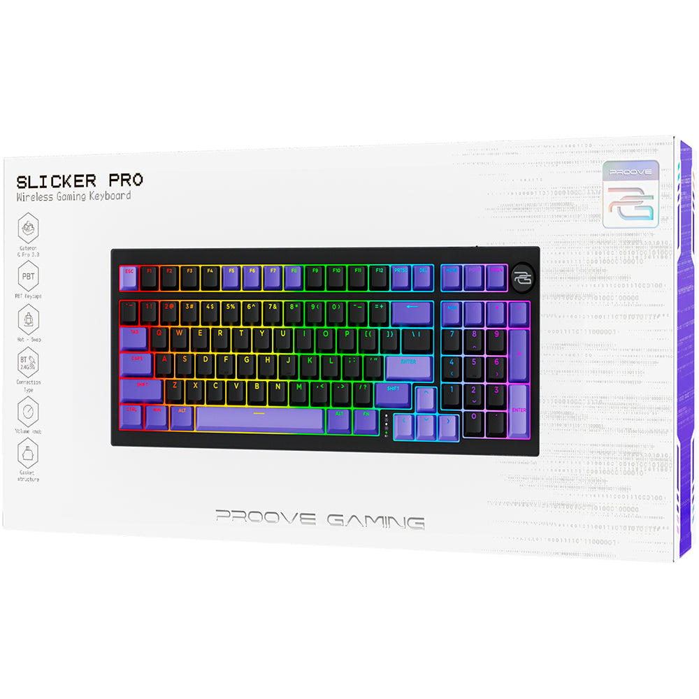 Гейминг клавиатура Wireless Proove Slicker Pro, RGB, BT / Wi-Fi / Wired, 1.8m, Черна WKSLPEN22416