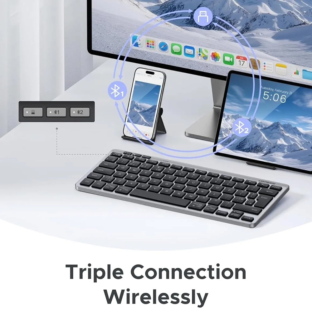 Безжична клавиатура UGREEN 75049, BT / Wi-Fi, Черна