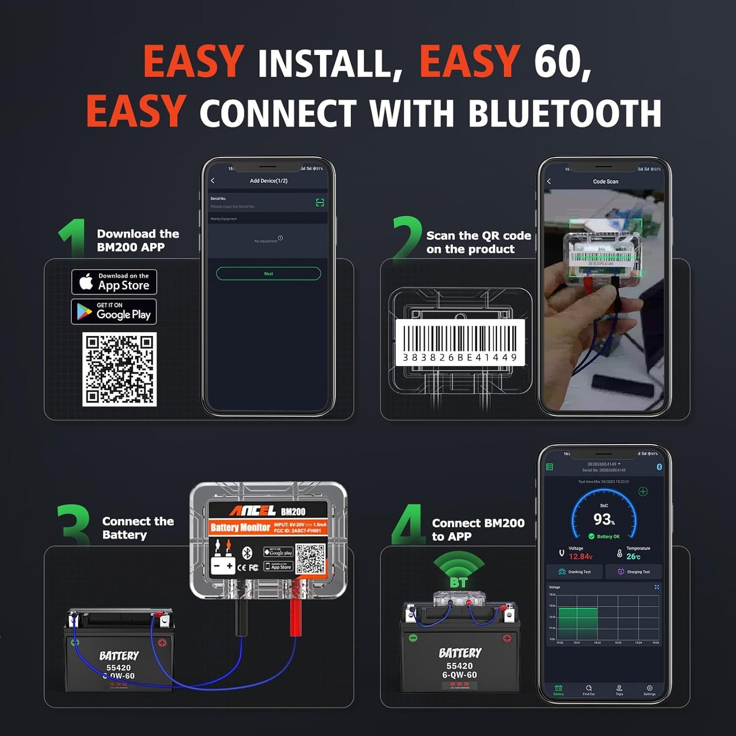 Bluetooth Tester for Car Battery Monitoring Ancel BM200