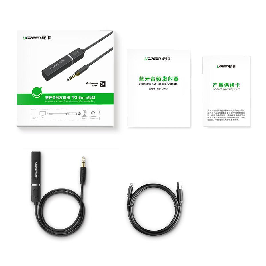 Bluetooth трансмитер UGREEN CM107, AUX, Черен